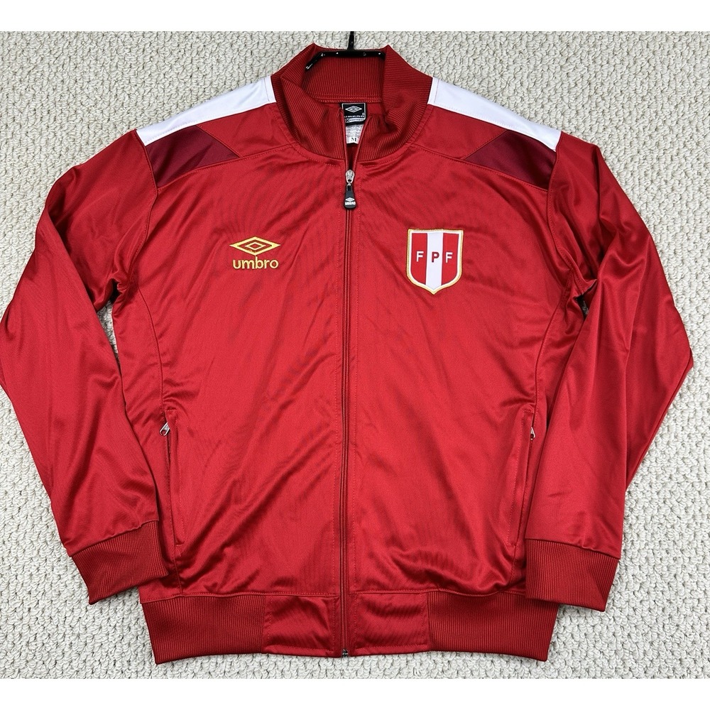 Umbro Peru Track Jacket Mens Medium Red Full Zip Athletic FPF Soccer Futbol